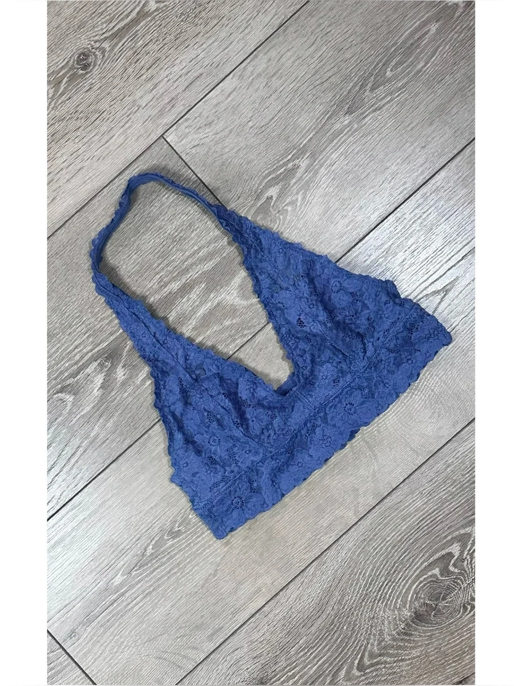 Aerie Floral Scalloped Lace Halter Bralette Cornflower Blue